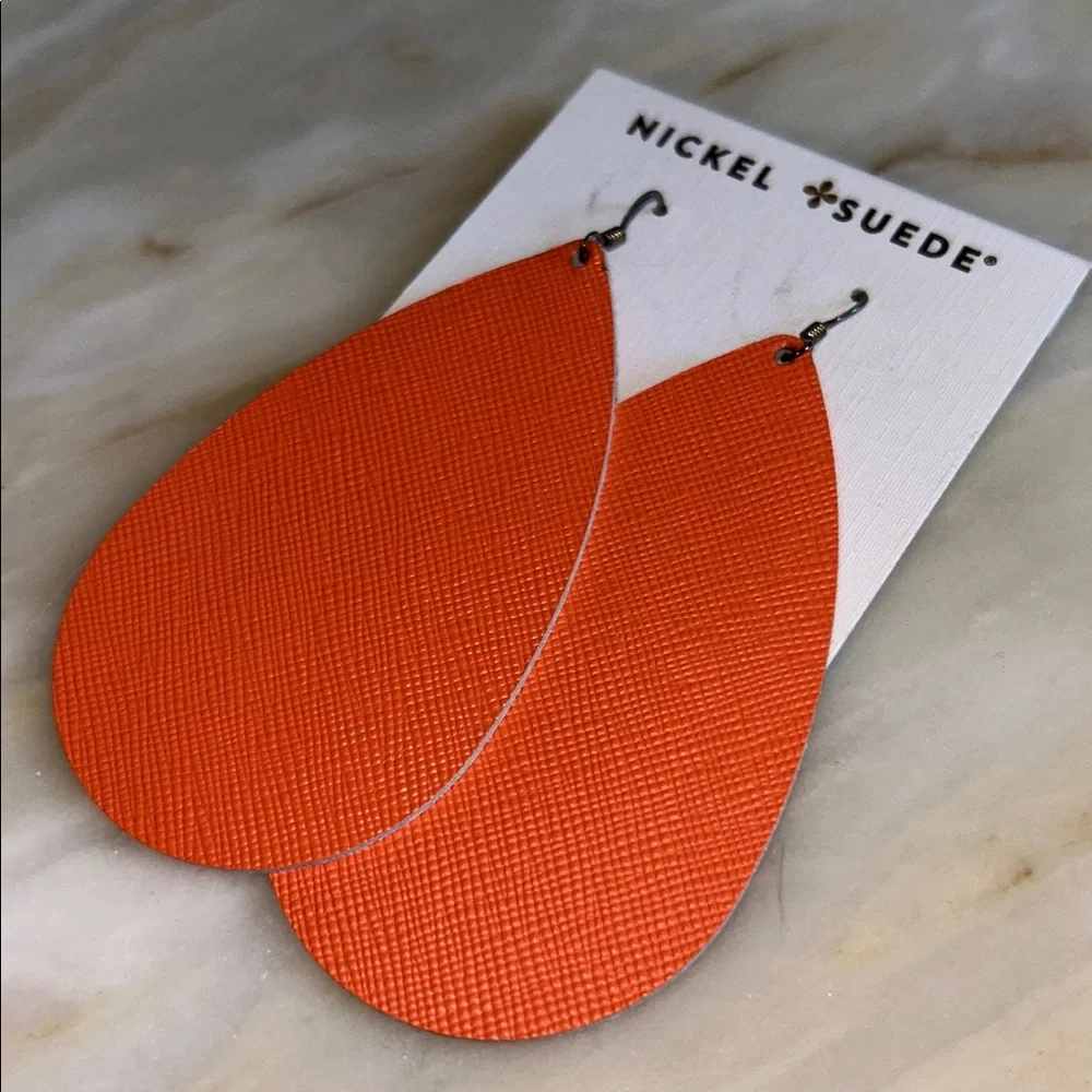 Nickel & Suede Leather Tangerine Teardrops NEW Nickel Free‎
